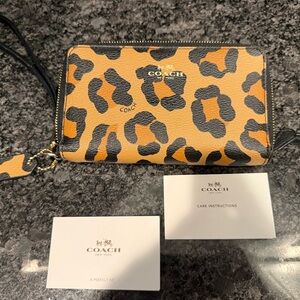 Coach Tan and Black Leopard Print Wristlet
